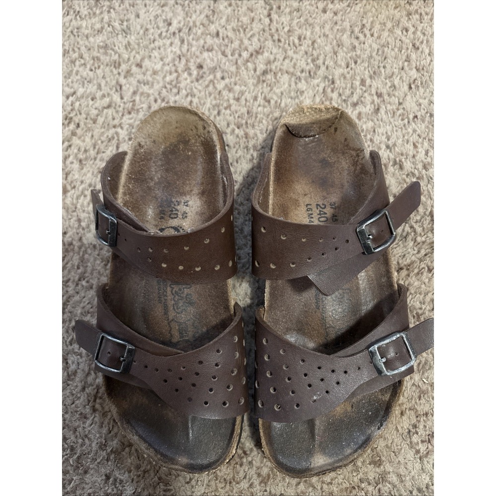 Birkenstock Birkis Sz 37 240  Leather Cork Brown Sliders Buckle Sandals‎